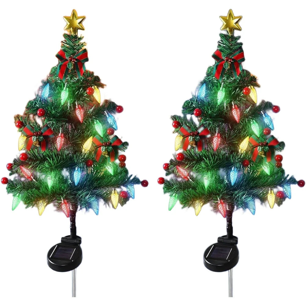 Solar Outdoor Christmas Trees Christmas Decorations LED Red Fruit and Bow Garden Lawn Landscape Festive Christmas Decor
