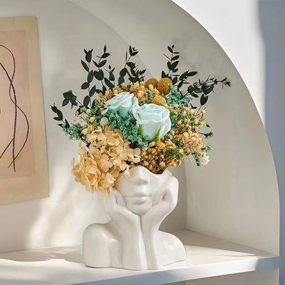 White Vinyl Face Vase Boho Minimalism Decorative Modern Nordic Flower Vases for Home Living Room Office Book Shelf Decor
