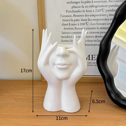 White Vinyl Face Vase Boho Minimalism Decorative Modern Nordic Flower Vases for Home Living Room Office Book Shelf Decor