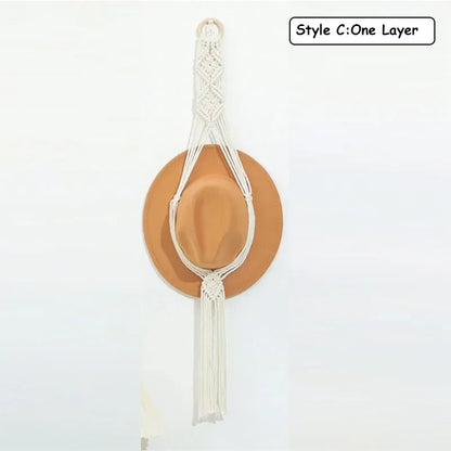 Nordic Style Boho Cotton Hanging Caps Holder Organizer Display Hat Scarf Organizer Rack Macrame Tapestry Hat Hanger Wall Storage