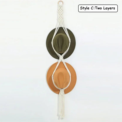 Nordic Style Boho Cotton Hanging Caps Holder Organizer Display Hat Scarf Organizer Rack Macrame Tapestry Hat Hanger Wall Storage