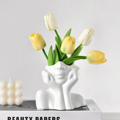 White Vinyl Face Vase Boho Minimalism Decorative Modern Nordic Flower Vases for Home Living Room Office Book Shelf Decor