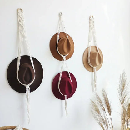 Nordic Style Boho Cotton Hanging Caps Holder Organizer Display Hat Scarf Organizer Rack Macrame Tapestry Hat Hanger Wall Storage