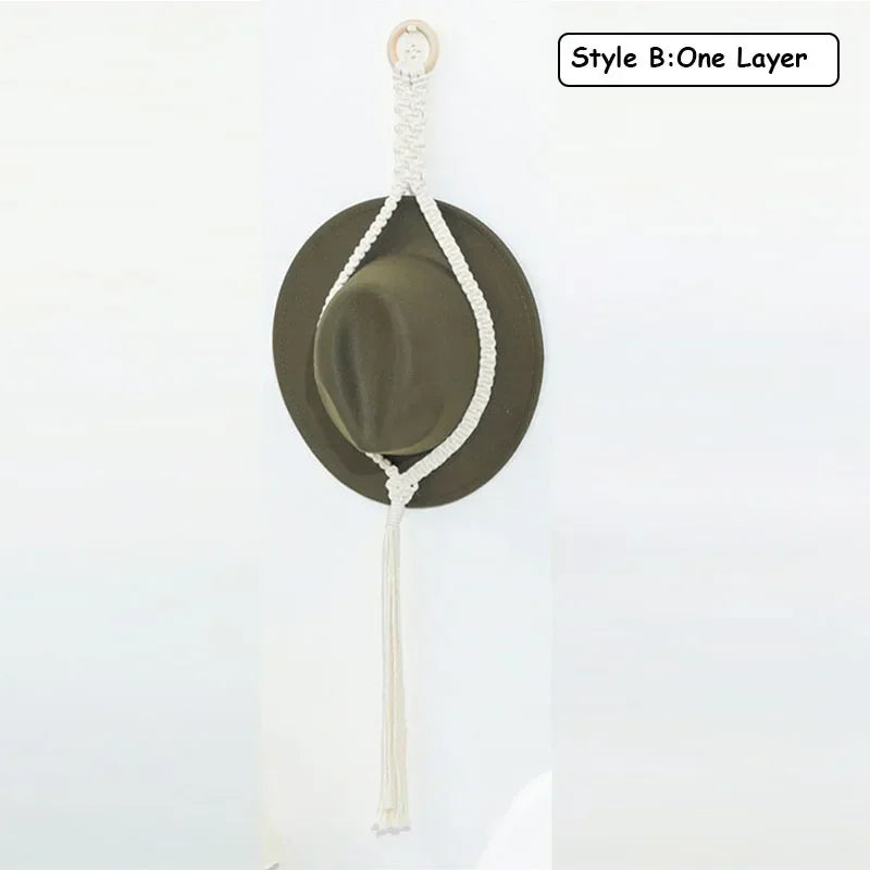 Nordic Style Boho Cotton Hanging Caps Holder Organizer Display Hat Scarf Organizer Rack Macrame Tapestry Hat Hanger Wall Storage