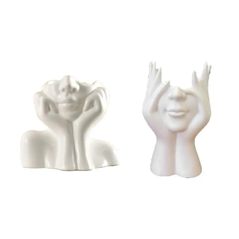 White Vinyl Face Vase Boho Minimalism Decorative Modern Nordic Flower Vases for Home Living Room Office Book Shelf Decor