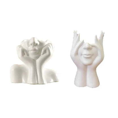 White Vinyl Face Vase Boho Minimalism Decorative Modern Nordic Flower Vases for Home Living Room Office Book Shelf Decor
