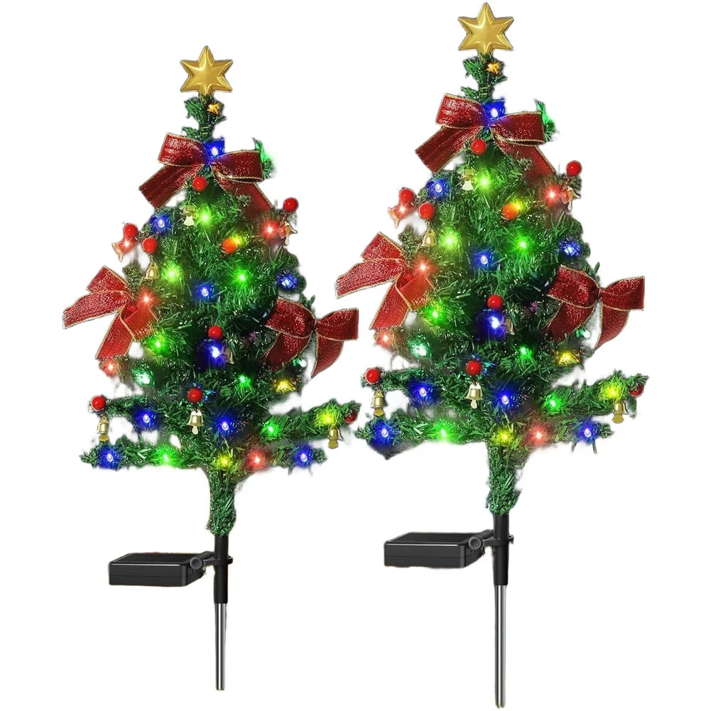 Solar Outdoor Christmas Trees Christmas Decorations LED Red Fruit and Bow Garden Lawn Landscape Festive Christmas Decor