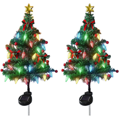 Solar Outdoor Christmas Trees Christmas Decorations LED Red Fruit and Bow Garden Lawn Landscape Festive Christmas Decor