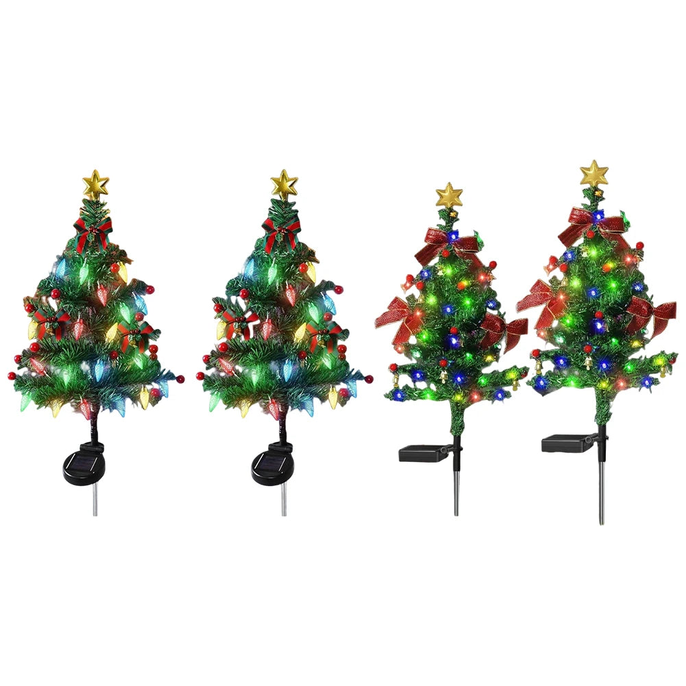 Solar Outdoor Christmas Trees Christmas Decorations LED Red Fruit and Bow Garden Lawn Landscape Festive Christmas Decor