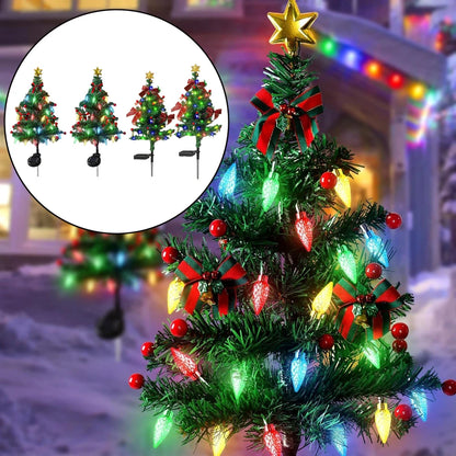 Solar Outdoor Christmas Trees Christmas Decorations LED Red Fruit and Bow Garden Lawn Landscape Festive Christmas Decor
