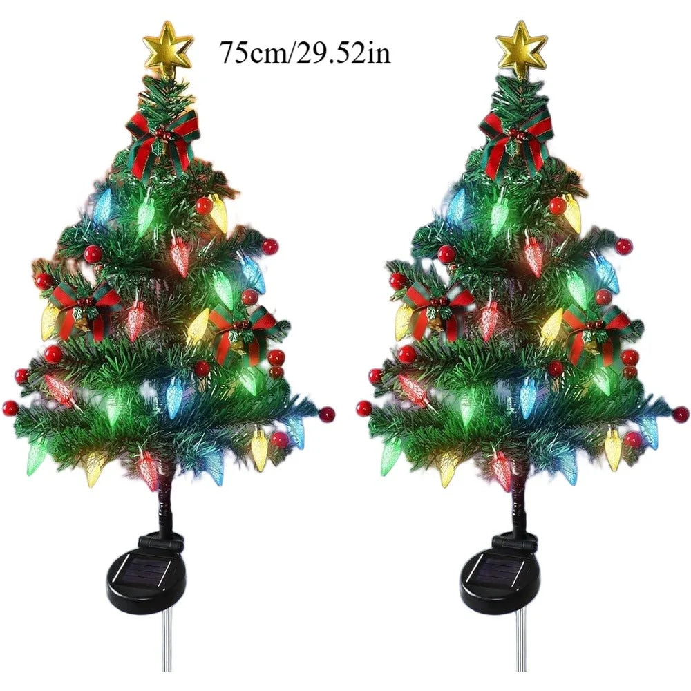 Solar Outdoor Christmas Trees Christmas Decorations LED Red Fruit and Bow Garden Lawn Landscape Festive Christmas Decor