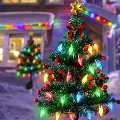 Solar Outdoor Christmas Trees Christmas Decorations LED Red Fruit and Bow Garden Lawn Landscape Festive Christmas Decor