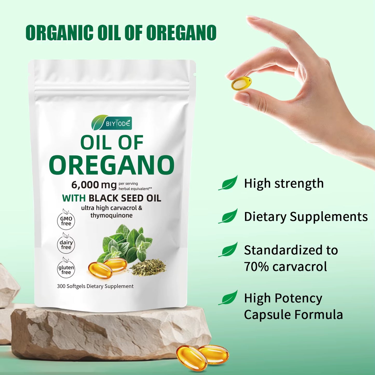 2 in 1 Oil of Oregano Softgels 6000Mg & Black Seed Oil 200Mg Supplement Capsules Health Benefits 300 Softgels per Bottle