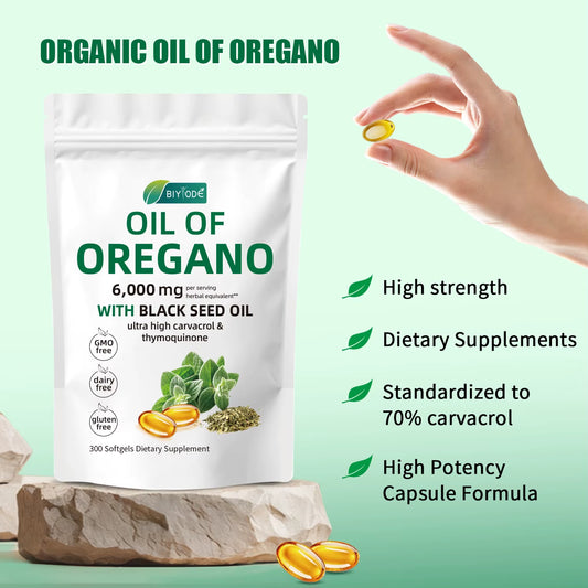2 in 1 Oil of Oregano Softgels 6000Mg & Black Seed Oil 200Mg Supplement Capsules Health Benefits 300 Softgels per Bottle