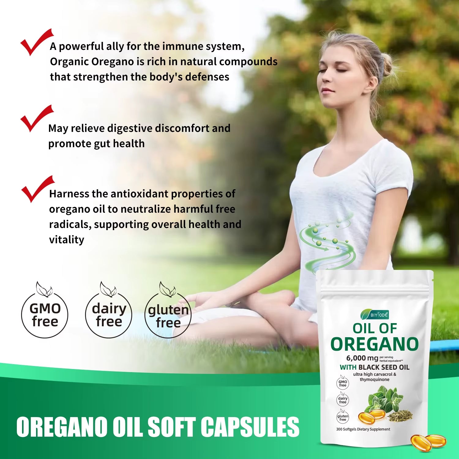 2 in 1 Oil of Oregano Softgels 6000Mg & Black Seed Oil 200Mg Supplement Capsules Health Benefits 300 Softgels per Bottle