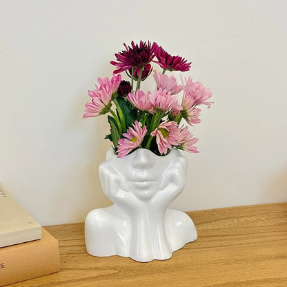 White Vinyl Face Vase Boho Minimalism Decorative Modern Nordic Flower Vases for Home Living Room Office Book Shelf Decor