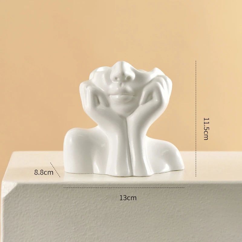 White Vinyl Face Vase Boho Minimalism Decorative Modern Nordic Flower Vases for Home Living Room Office Book Shelf Decor